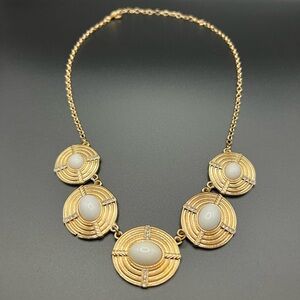 C 1945 Signed Gold tone and White Bib Necklace Party Retro